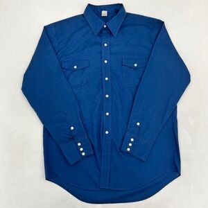 Malco Modes San Francisco Mens 35 Button Up‎ Shirt Blue Pearl Snap Rodeo Western